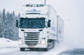 HGV Lorry driving in heavy snow