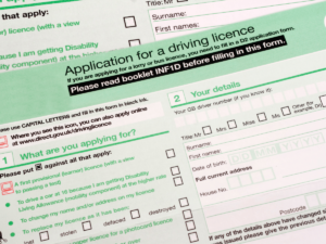 close up of UK driving licence application form